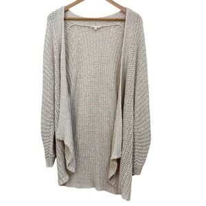 Eileen Fisher Cotton Knit Cardigan Lg Oversized Open Front Coastal Coverup Boho